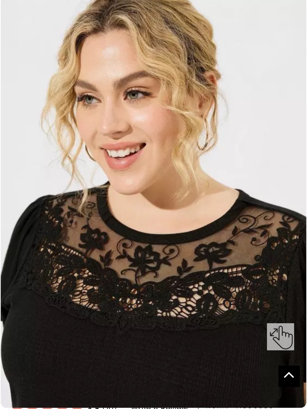 GUC torrid Texture Jersey Crew Neck Flutter Sleeve Crochet Top - Picture 3 of 12